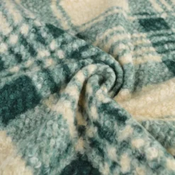 Tissu Bouclette Manteau Tartan Vert & Écru