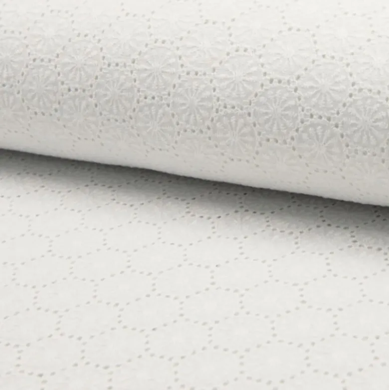 Tissu broderies anglaise Jeanne coton blanc motifs fleurs en rosace