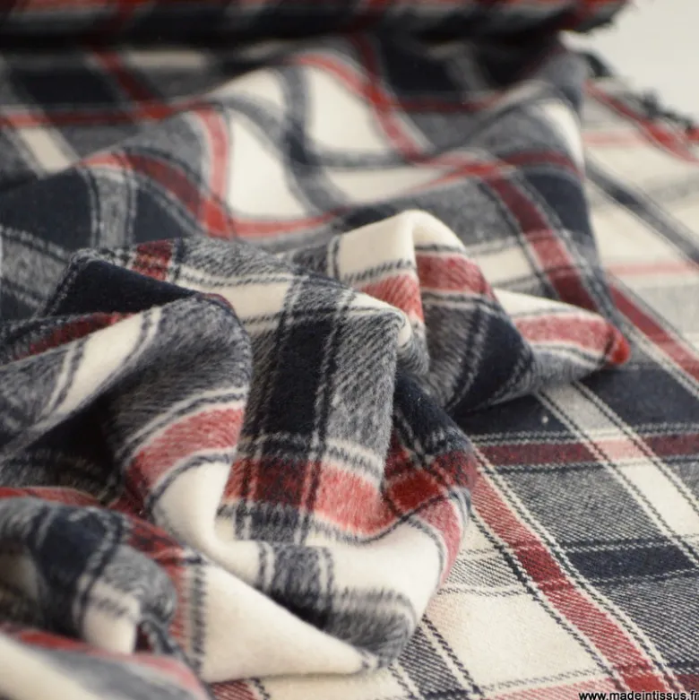 Tissu caban brossé à carreaux bleu marine - oeko tex