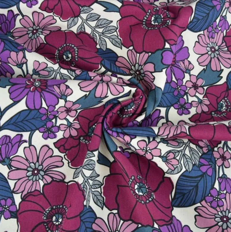 Tissu Canva Kokka Jambo Oxford motif Plum Floral