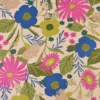 Tissu canva Loricette type bachette motif fleurs bleues et roses fond écru