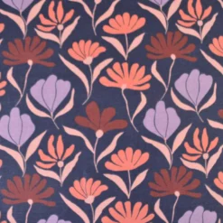 Tissu canva Marjorie type bachette motif fleurs roses fond bleu marine