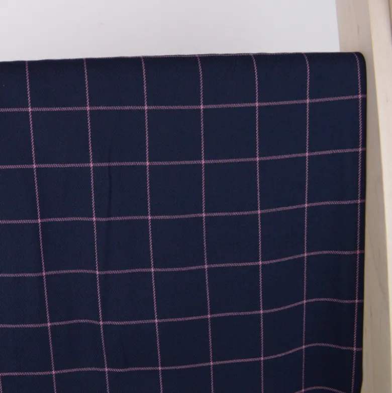 Tissu à carreaux Bleu marine et Rose