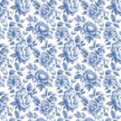 Tissu Cobalt en coton motif fleurs bleues fond blanc - OEKO TEX