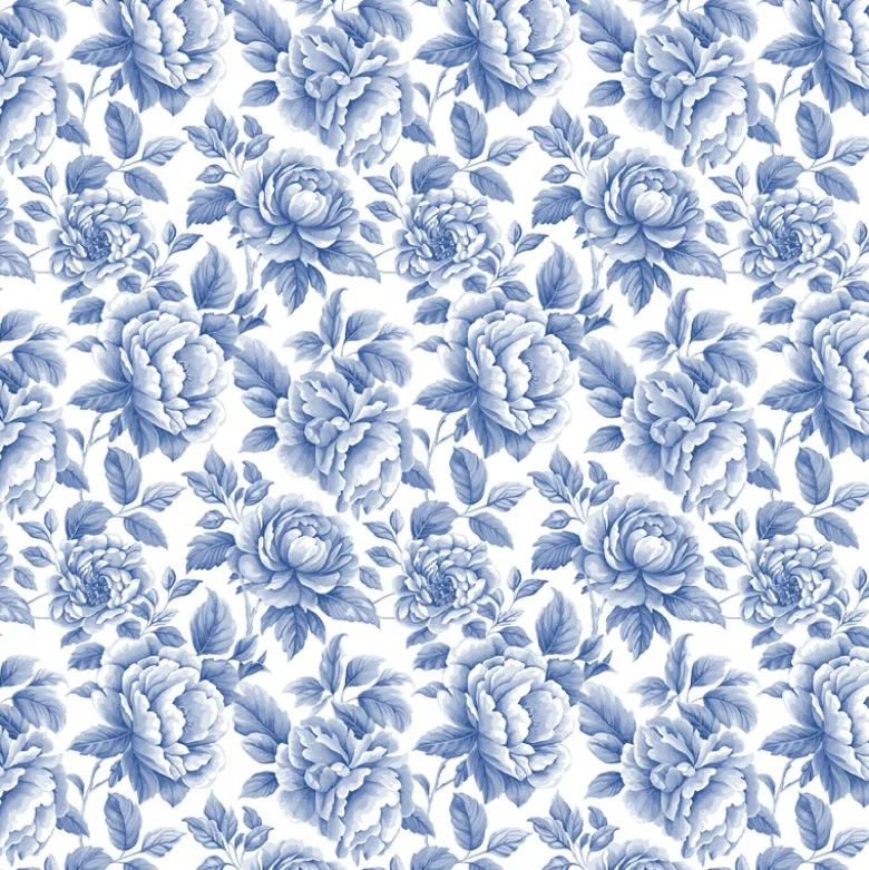 Tissu Cobalt en coton motif fleurs bleues fond blanc - OEKO TEX