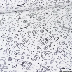 Tissu à colorier Cosmicolo motifs fusée, planète et cosmonaute - Oeko tex