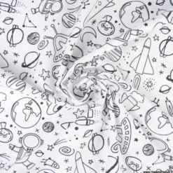 Tissu à colorier Cosmicolo motifs fusée, planète et cosmonaute - Oeko tex
