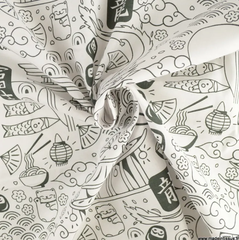 Tissu à colorier Domosan motifs japonais - OEKO TEX