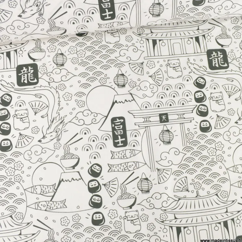 Tissu à colorier Domosan motifs japonais - OEKO TEX