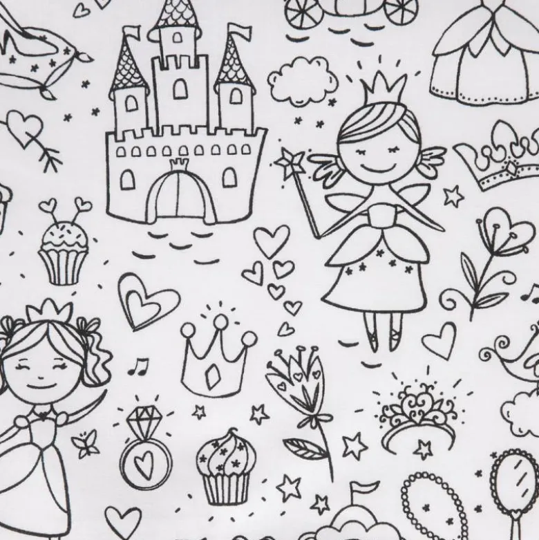 Tissu à colorier Fairy motifs princesse et chateau - OEKO TEX