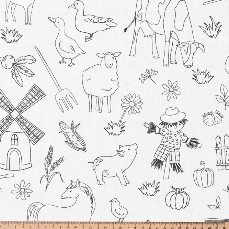 Tissu à colorier Farmer motifs animaux de la ferme - OEKO TEX