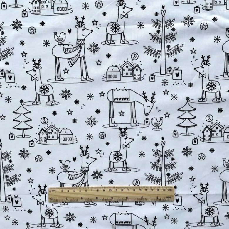 Tissu à colorier Hansen motifs rênes de Noël et sapins - OEKO TEX