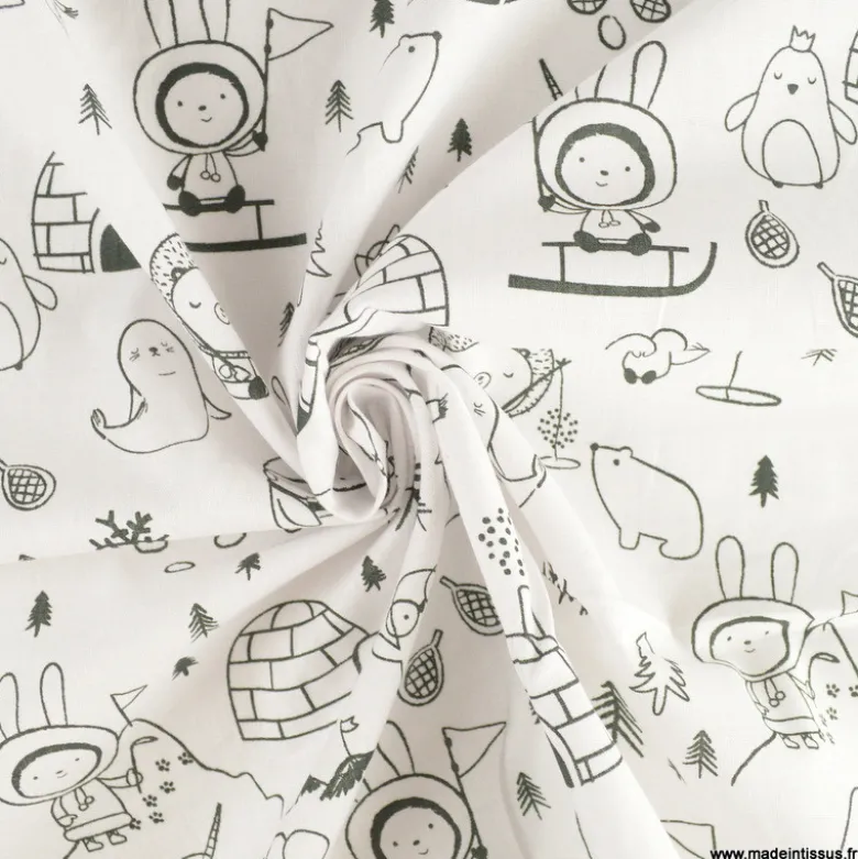 Tissu à colorier Icycolo motifs igloos et pingouins - OEKO TEX