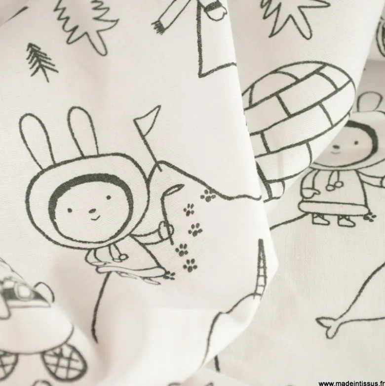 Tissu à colorier Icycolo motifs igloos et pingouins - OEKO TEX