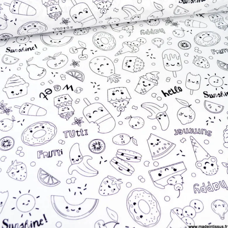 Tissu à colorier Miam motifs cupcake, glace et donuts - Oeko tex