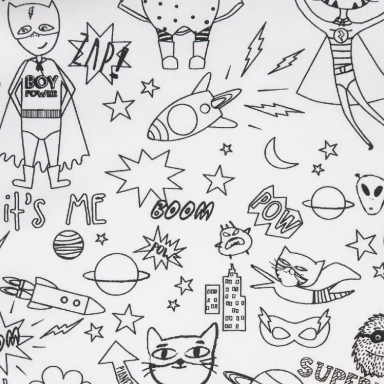 Tissu à colorier Superheros motif super heros, espace et fusée - OEKO TEX