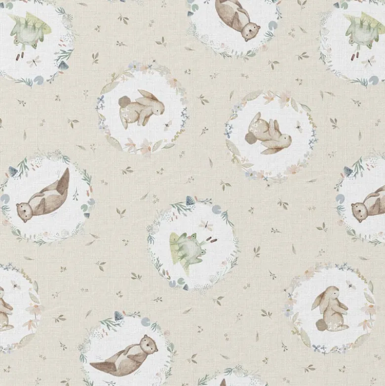 Tissu coton Aelia motif lapins, loutres et grenouilles -OEKO TEX