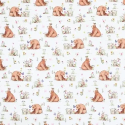 Tissu coton Agaric motif ours et lapins fond blanc - OEKO TEX