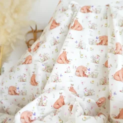 Tissu coton Agaric motif ours et lapins fond blanc - OEKO TEX