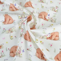 Tissu coton Agaric motif ours et lapins fond blanc - OEKO TEX