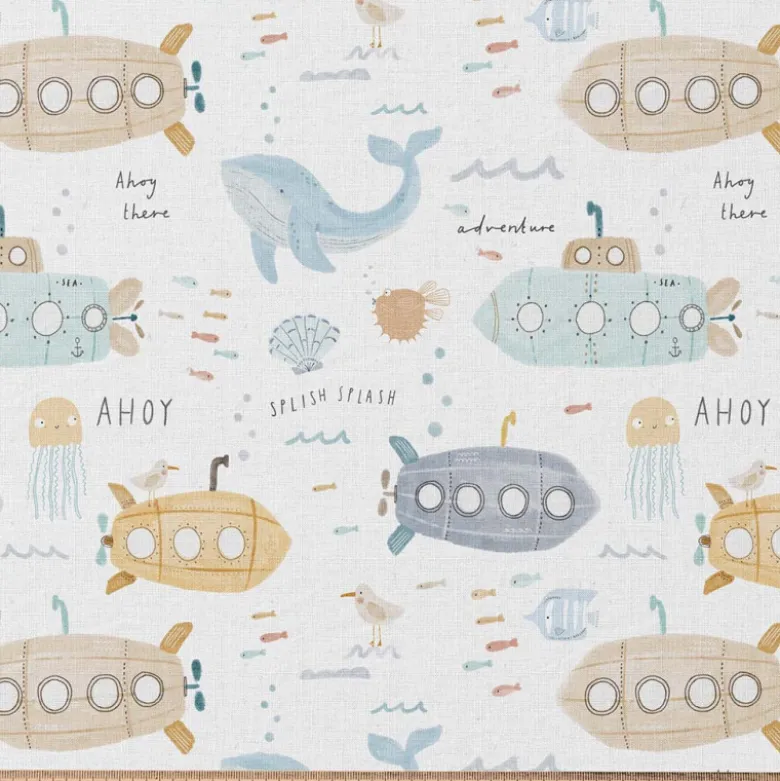 Tissu coton Ahoy motif baleines et sous-marins -OEKO TEX