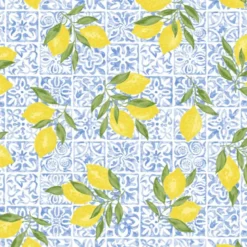Tissu Coton Algarve – Motif Citrons & Carreaux de Ciment Bleu