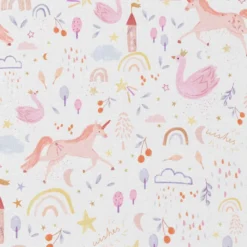 Tissu coton Anamika motif licornes et arc en ciel fond blanc - OEKO TEX