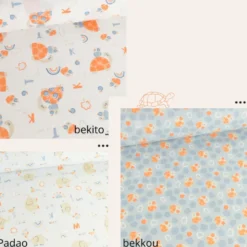 Tissu Coton Bekitou motif Tortues oranges fond blanc - OEKO TEX