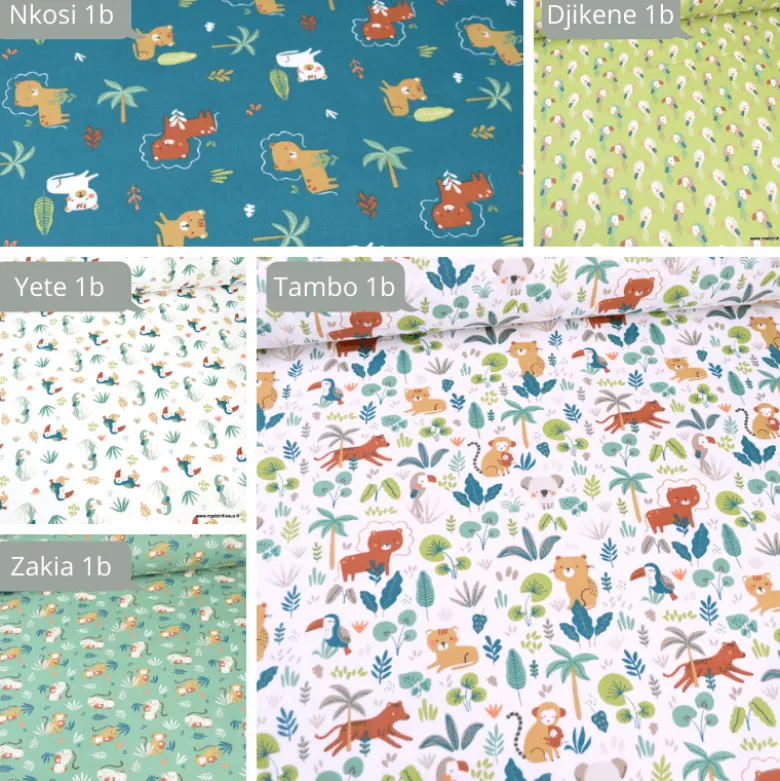 Tissu coton Bio Djikene motifs Toucans fond guacamole -OEKO TEX