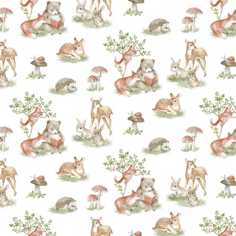 Tissu coton Bosquet motif animaux fond blanc -OEKO TEX