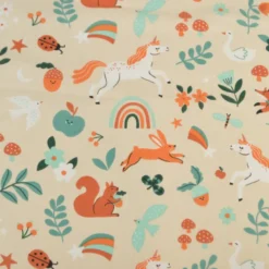 Tissu coton Cassiopée - Motif animaux et licornes fond Crème
