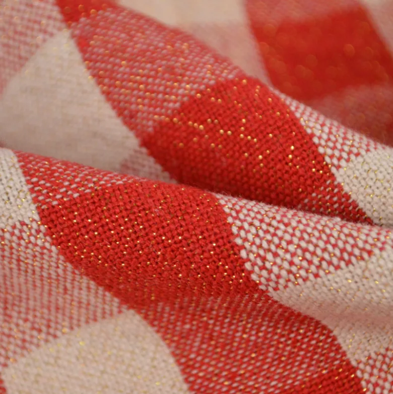 Tissu coton Celestin Lurex doré à grands carreaux Vichy rouge et blanc