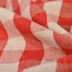 Tissu coton Celestin Lurex doré à grands carreaux Vichy rouge et blanc