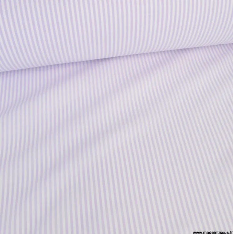 Tissu coton chambray à rayures - Lilas - OEKO TEX