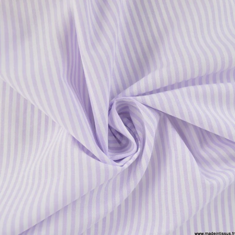 Tissu coton chambray à rayures - Lilas - OEKO TEX