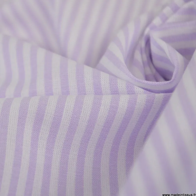 Tissu coton chambray à rayures - Lilas - OEKO TEX