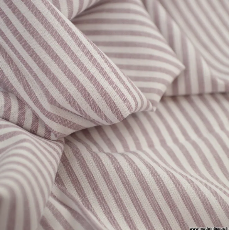 Tissu coton chambray à rayures - Mauve - OEKO TEX