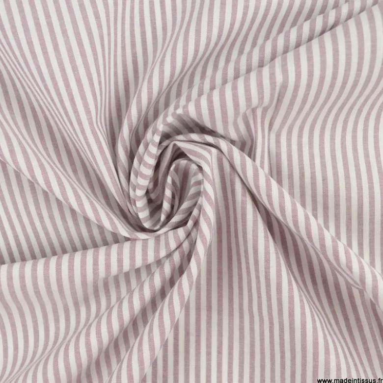 Tissu coton chambray à rayures - Mauve - OEKO TEX