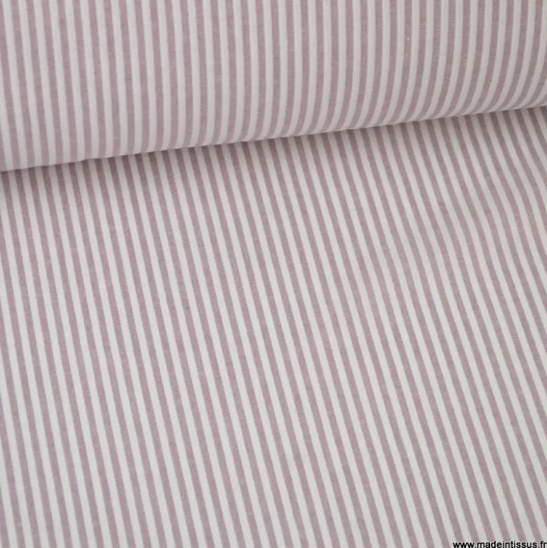 Tissu coton chambray à rayures - Mauve - OEKO TEX