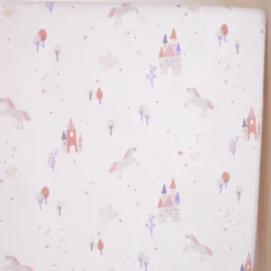 Tissu coton Chateau motif chateau et licornes fond blanc - OEKO TEX