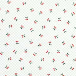 Tissu coton Cherries motif cerises fond vichy vert
