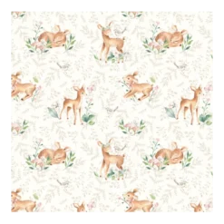 Tissu coton Ciervi - Motif biche et feuillage beige