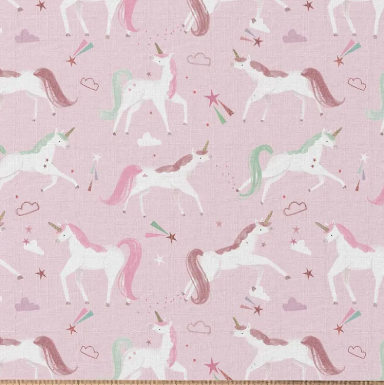 Tissu coton Colicorne motif licornes fond rose - OEKO TEX