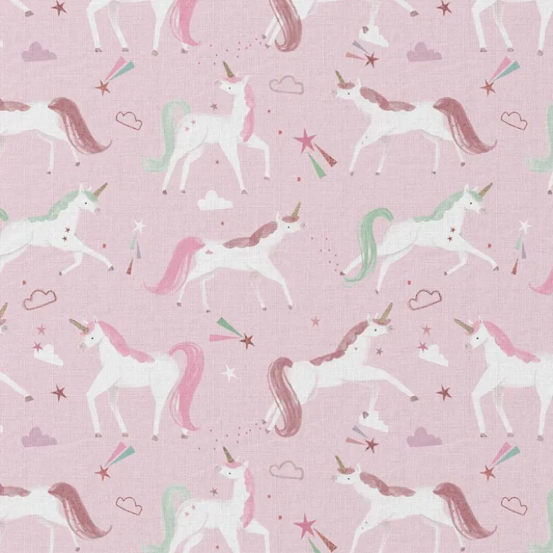 Tissu coton Colicorne motif licornes fond rose - OEKO TEX