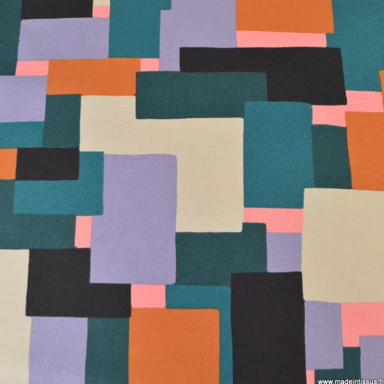 Tissu coton demi-natté imprimé géométrique multicolore
