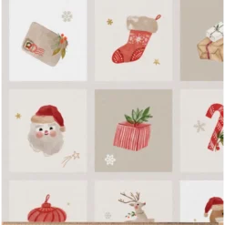 Tissu coton de Noël Finnois – Motifs calendrier de l’Avent fond écru