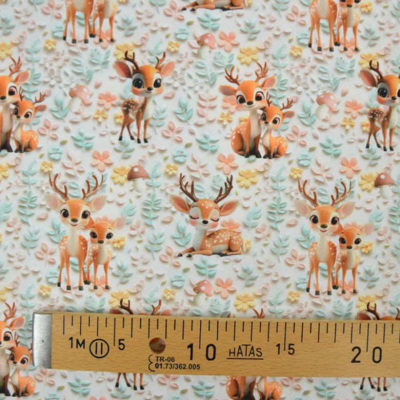 Tissu coton 3D Magi Deer - Motif Faons et champignons