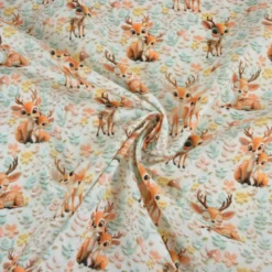 Tissu coton 3D Magi Deer - Motif Faons et champignons