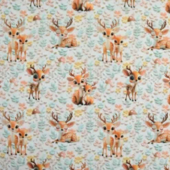 Tissu coton 3D Magi Deer - Motif Faons et champignons