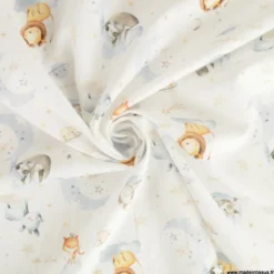 Tissu Coton Dormeur motif animaux fond blanc - OEKO TEX